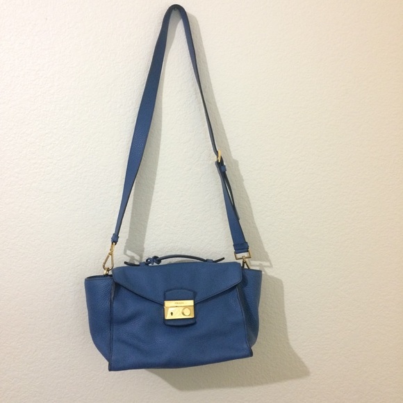 Prada Authentic Satchel Bag Pebbled Leather Blue - Picture 5 of 15